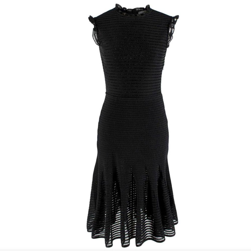 Alexander McQueen Ruffle Neck & Sleeve Sheer Knit Dress Size Small